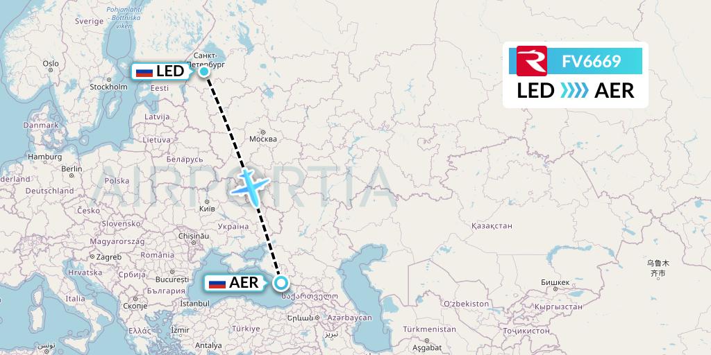 FV6669 Rossiya Flight Map: St. Petersburg to Sochi