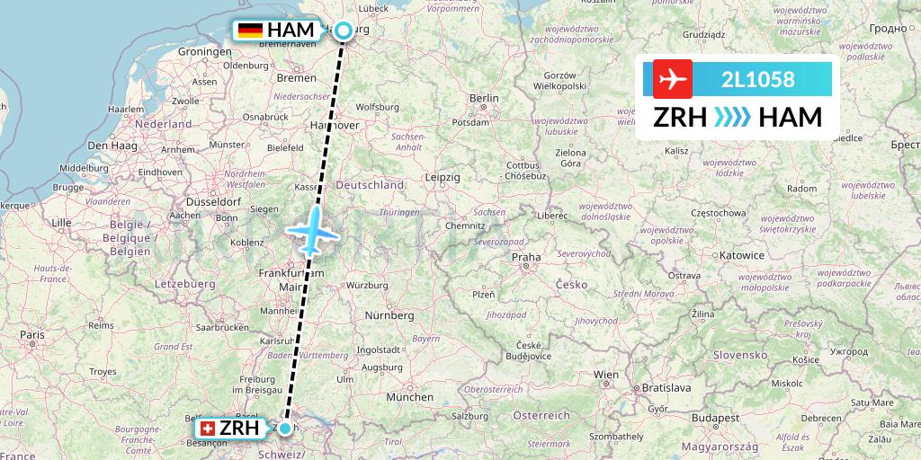 2L1058 Helvetic Airways Flight Map: Zurich to Hamburg