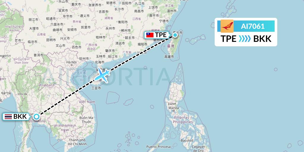 AI7061 Air India Flight Map: Taipei to Bangkok