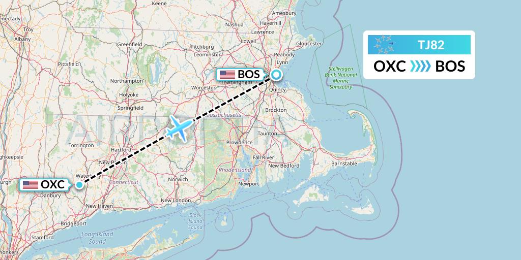 TJ82 Tradewind Aviation Flight Map: Oxford to Boston
