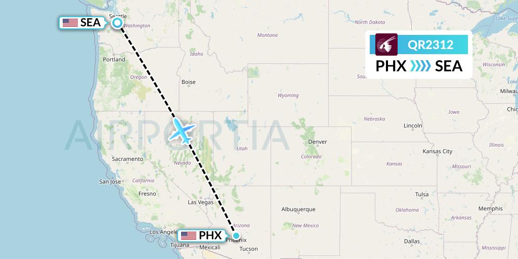 QR2312 Qatar Airways Flight Map: Phoenix to Seattle