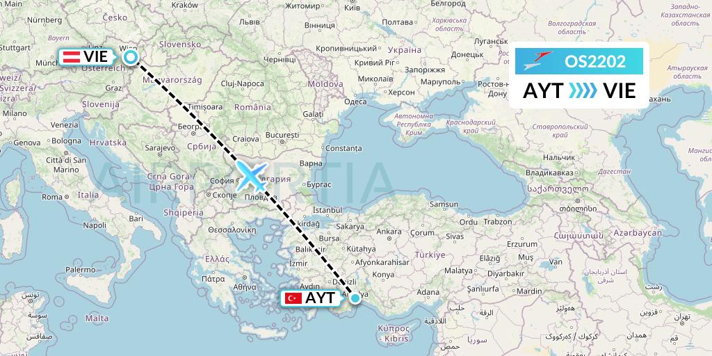 OS2202 Austrian Airlines Flight Map: Antalya to Vienna
