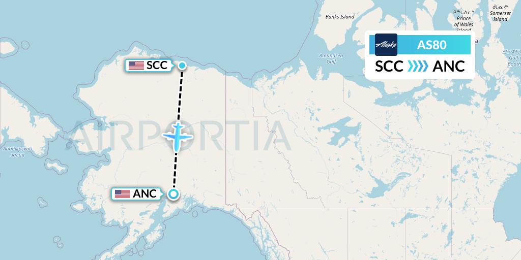 AS80 Alaska Airlines Flight Map: Deadhorse to Anchorage