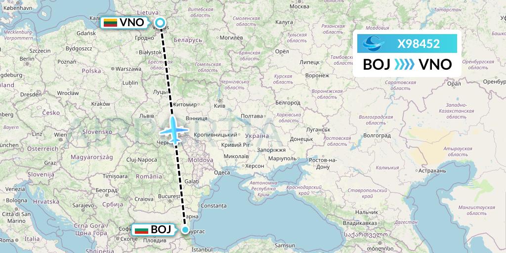 X98452 Avion Express Flight Map: Burgas to Vilnius
