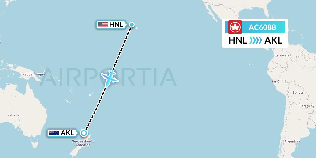AC6088 Air Canada Flight Map: Honolulu to Auckland