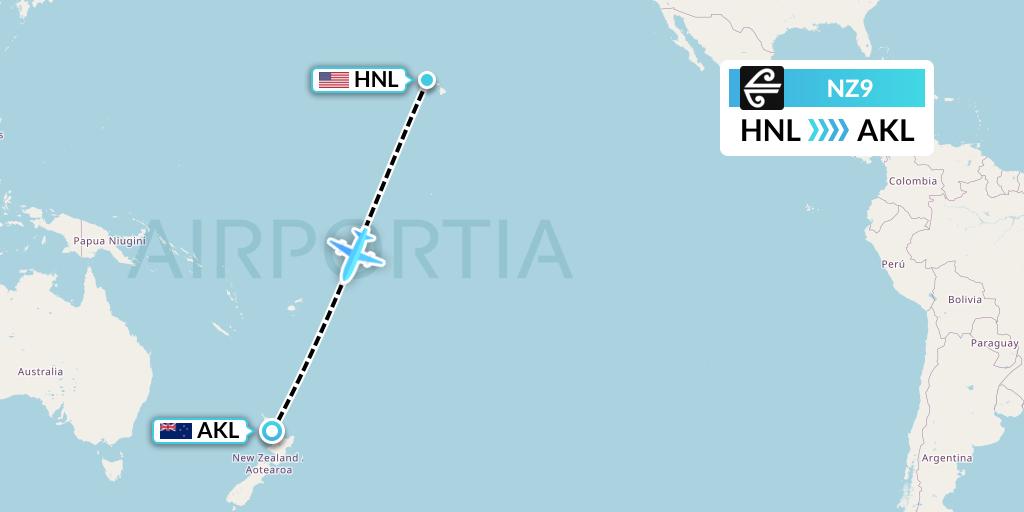 NZ9 Air New Zealand Flight Map: Honolulu to Auckland