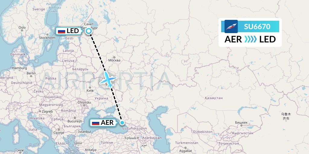 SU6670 Aeroflot Flight Map: Sochi to St. Petersburg