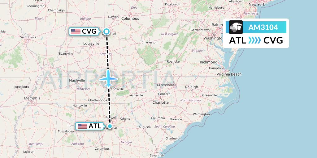 AM3104 Aeromexico Flight Map: Atlanta to Cincinnati