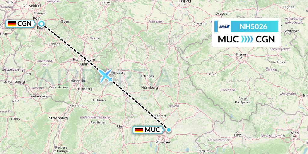 NH5026 All Nippon Airways Flight Map: Munich to Cologne
