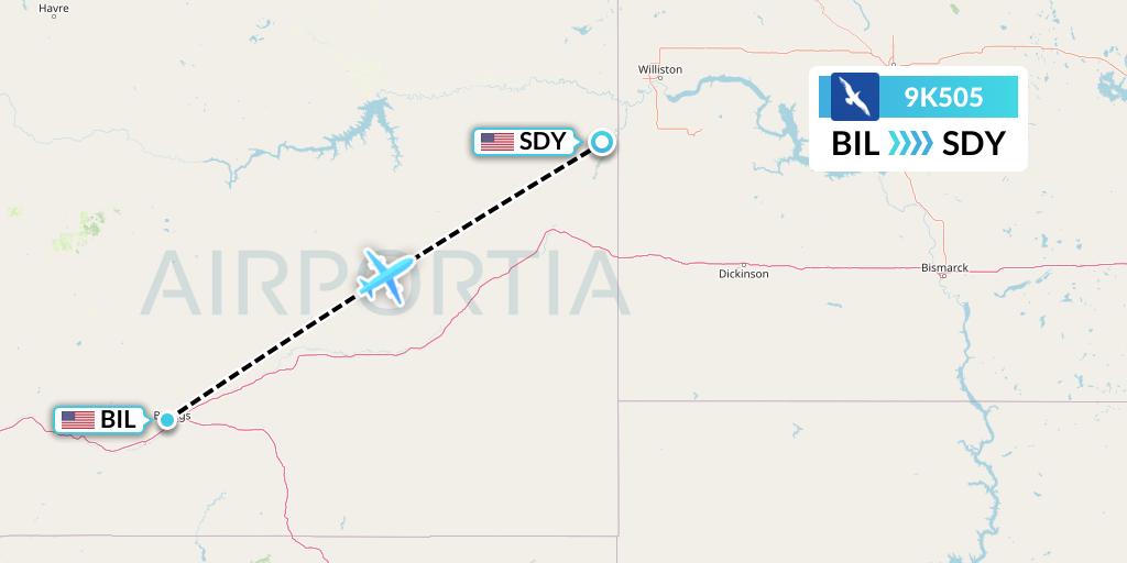 9K505 Cape Air Flight Map: Billings to Sidney