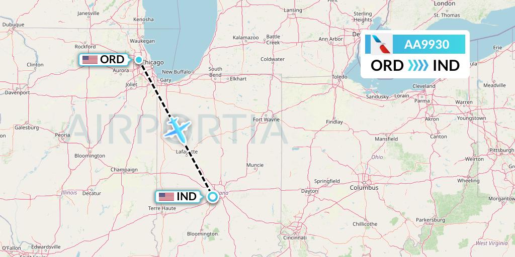 AA9930 American Airlines Flight Map: Chicago to Indianapolis