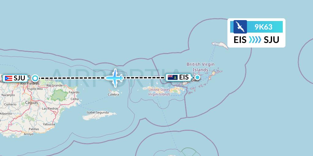 9K63 Cape Air Flight Map: Beef Island to San Juan