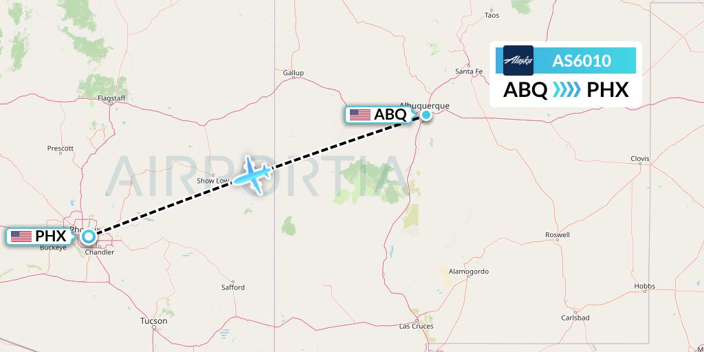 AS6010 Alaska Airlines Flight Map: Albuquerque to Phoenix