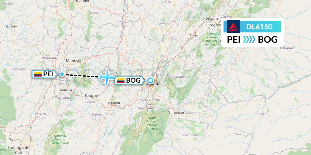 DL6150 Delta Air Lines Flight Map: Pereira to Bogota