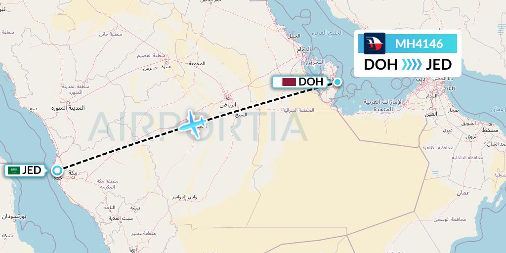 MH4146 Malaysia Airlines Flight Map: Doha to Jeddah