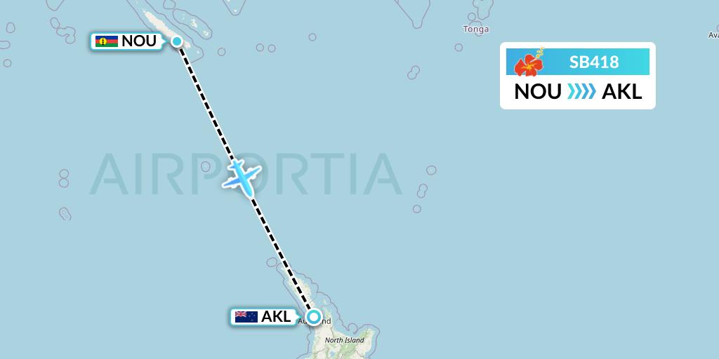 SB418 Aircalin Flight Map: Noumea to Auckland