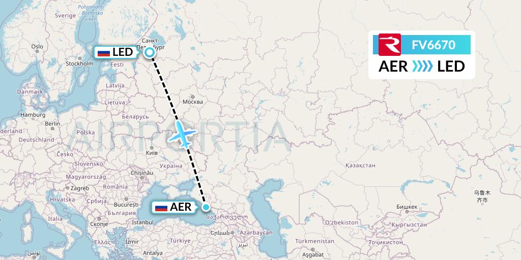 FV6670 Rossiya Flight Map: Sochi to St. Petersburg