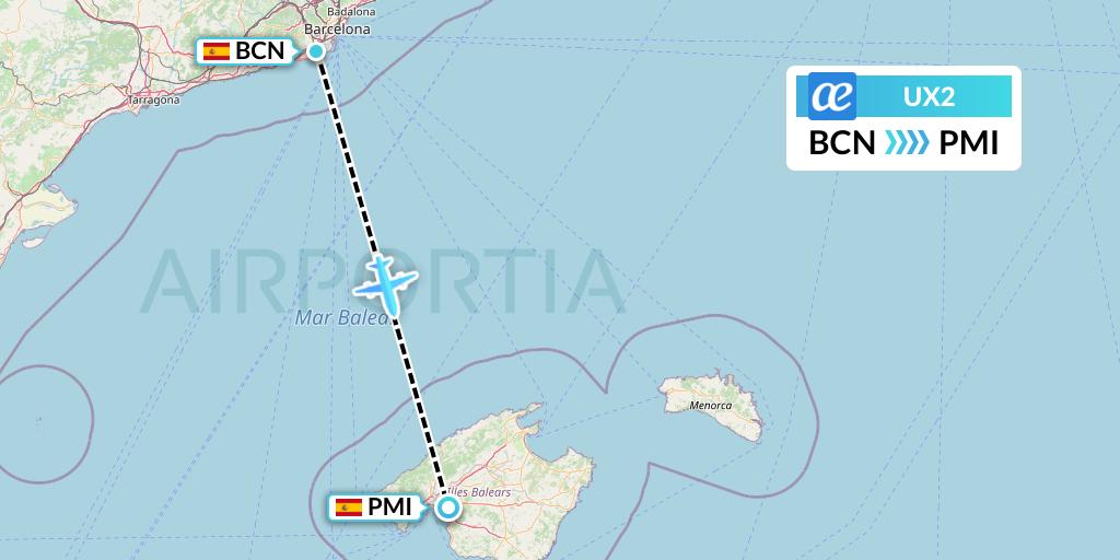 UX2 Air Europa Flight Map: Barcelona to Palma de Mallorca
