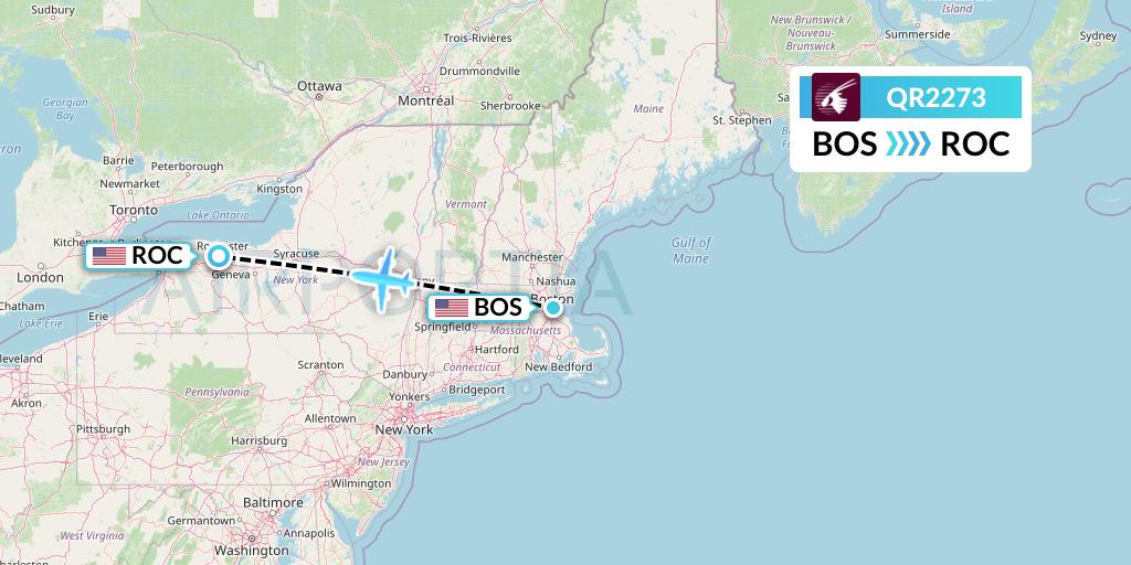QR2273 Qatar Airways Flight Map: Boston to Rochester