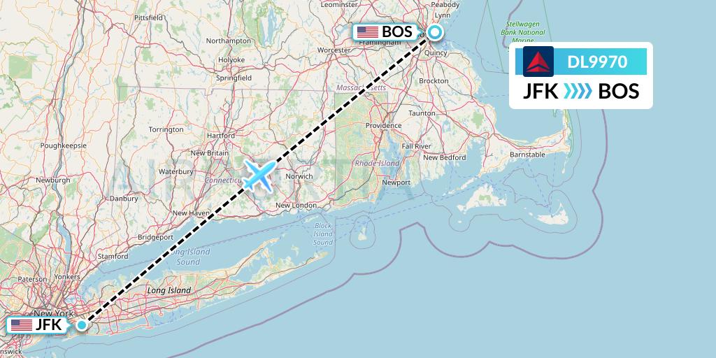 DL9970 Delta Air Lines Flight Map: New York to Boston