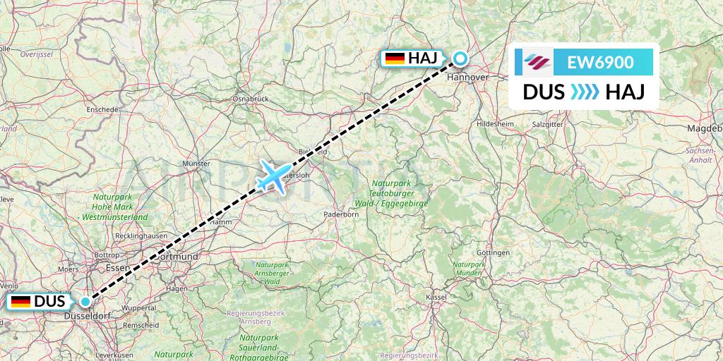 EW6900 Eurowings Flight Map: Dusseldorf to Hannover