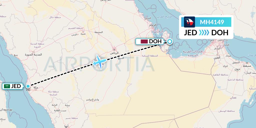 MH4149 Malaysia Airlines Flight Map: Jeddah to Doha
