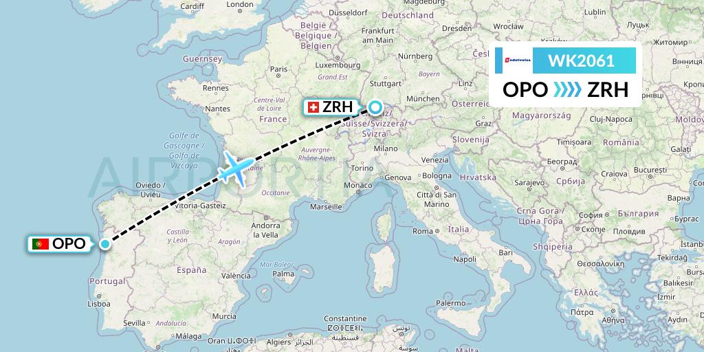 WK2061 Edelweiss Air Flight Map: Porto to Zurich