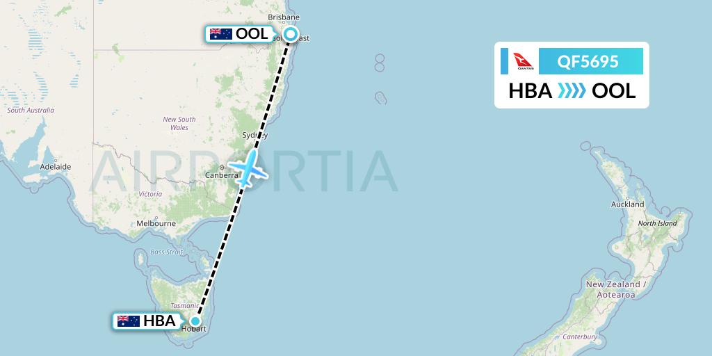QF5695 Qantas Flight Map: Hobart to Gold Coast