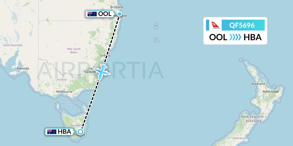 QF5696 Qantas Flight Map: Gold Coast to Hobart