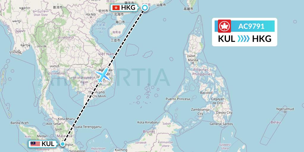 AC9791 Air Canada Flight Map: Kuala Lumpur to Hong Kong