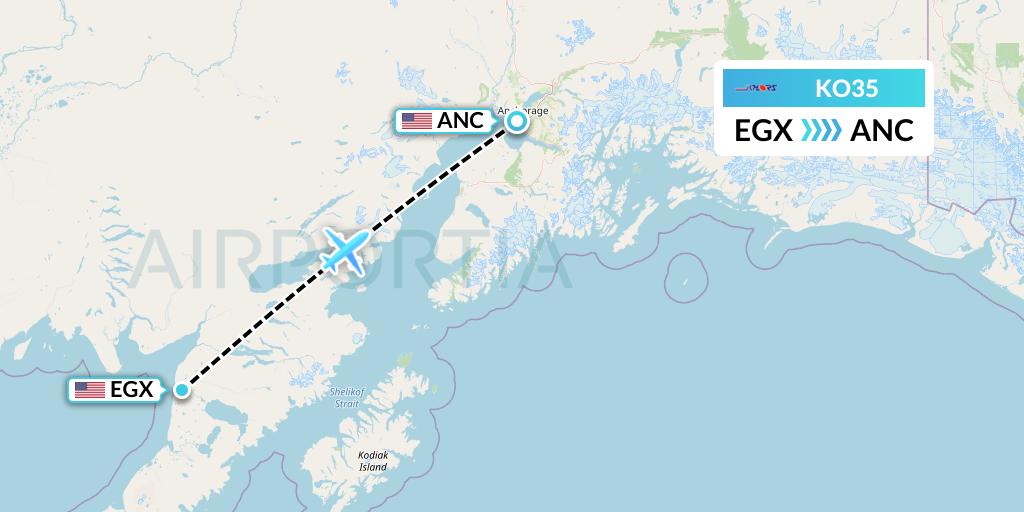 KO35 Komiaviatrans Flight Map: Egegik to Anchorage