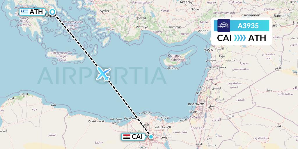 A3935 Aegean Airlines Flight Map: Cairo to Athens