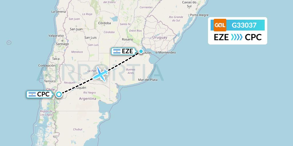 G33037 GOL Transportes Aeros Flight Map: Buenos Aires to San Martin de los Andes