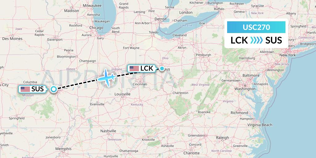 USC270 Airnet Express Flight Map: Columbus to St. Louis