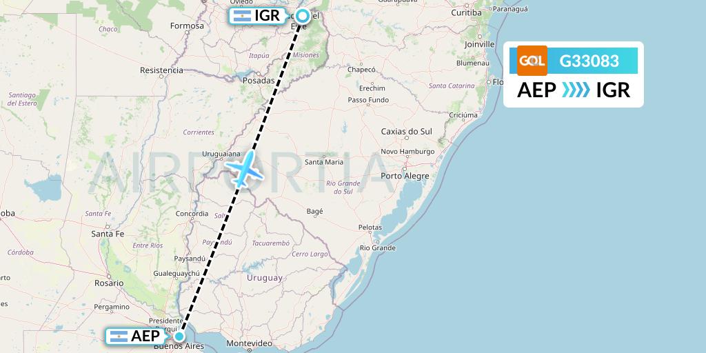 G33083 GOL Transportes Aeros Flight Map: Buenos Aires to Puerto Iguazu