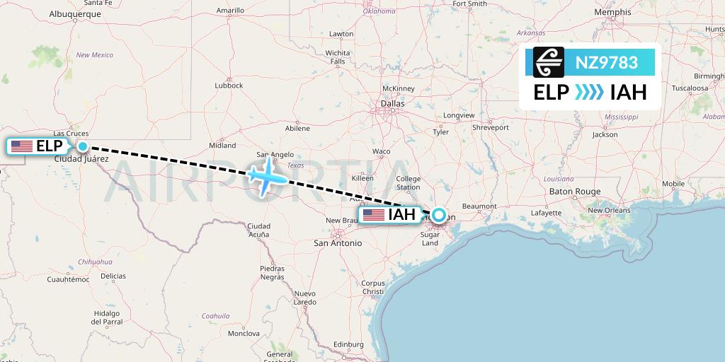 NZ9783 Air New Zealand Flight Map: El Paso to Houston