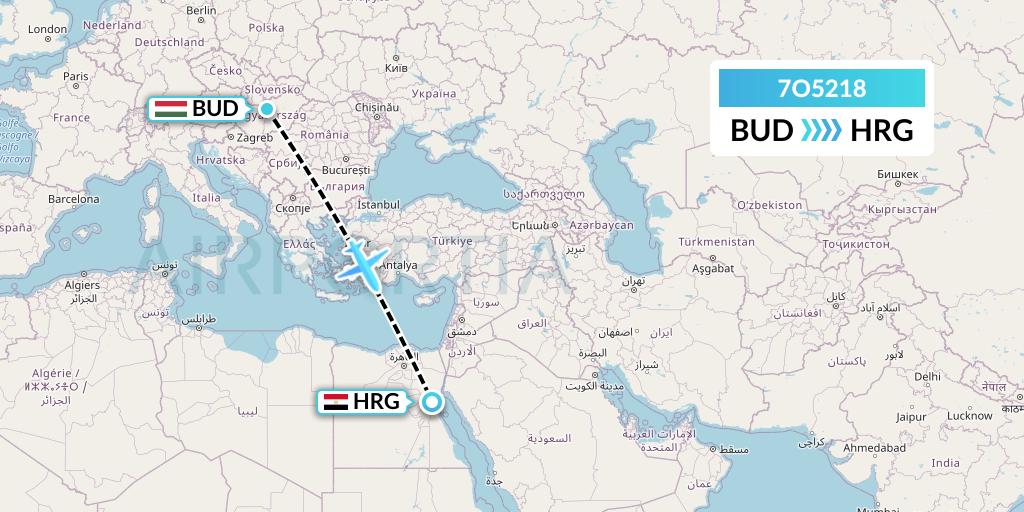 7O5218 Travel Service Hungary Flight Map: Budapest to Hurghada