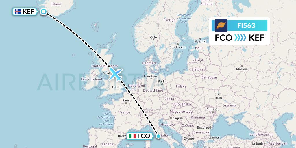 FI563 Icelandair Flight Map: Rome to Reykjavik