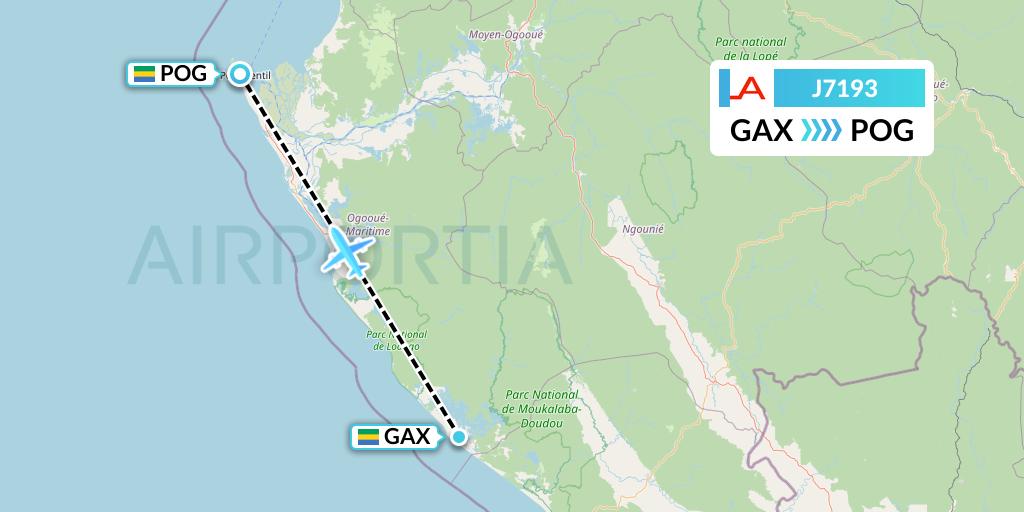 J7193 Afrijet Business Services Flight Map: Gamba to Port Gentil