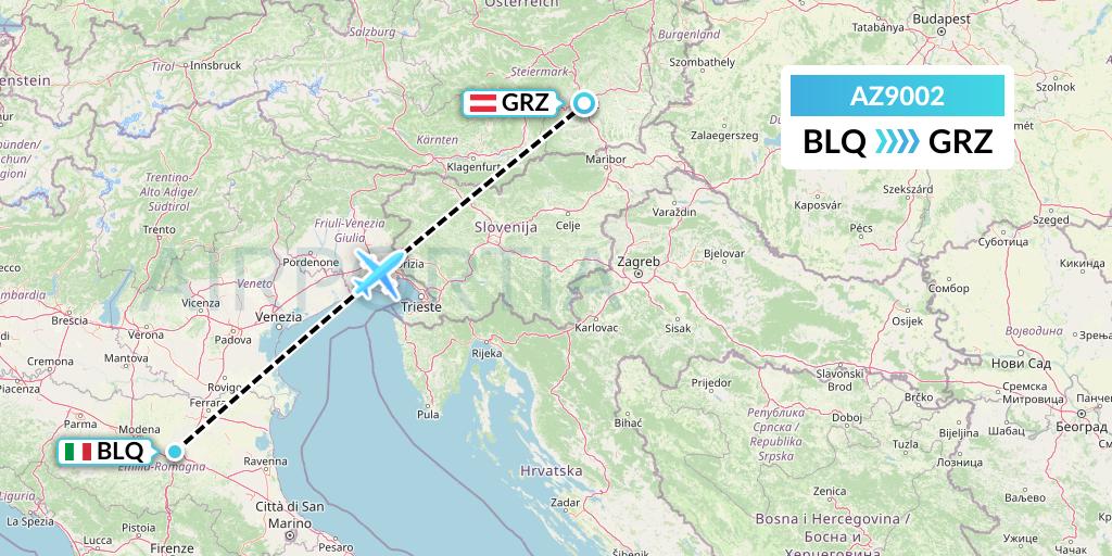 AZ9002 ITA Airways Flight Map: Bologna to Graz