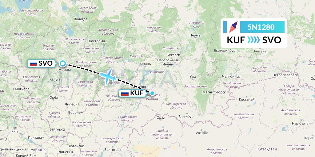 5N1280 Nordavia Flight Map: Samara to Moscow