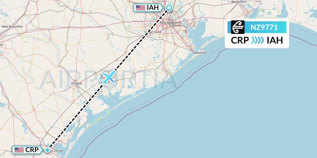 NZ9771 Air New Zealand Flight Map: Corpus Christi to Houston