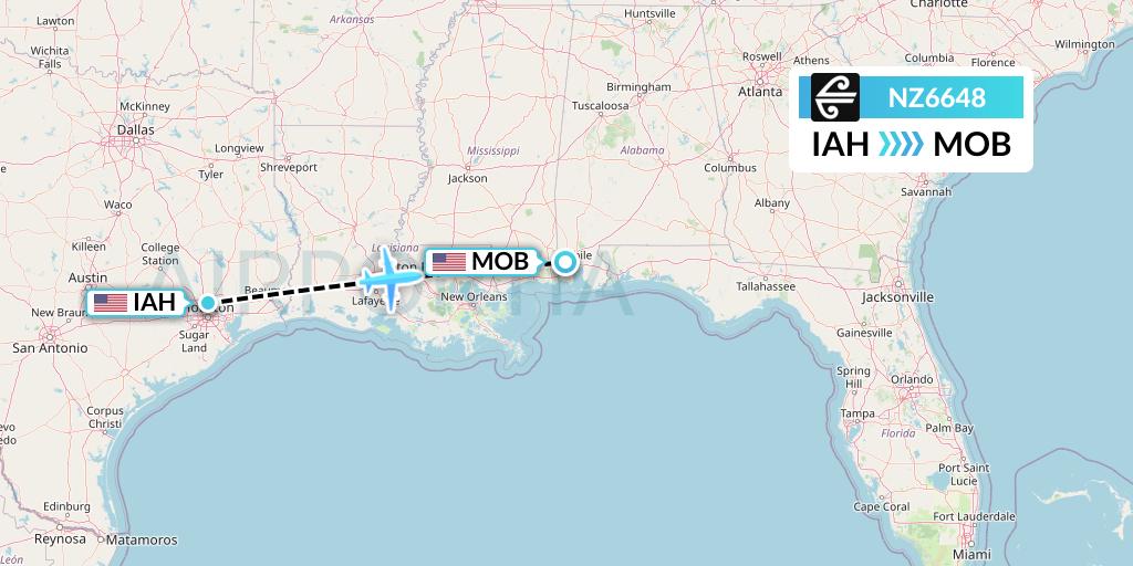 NZ6648 Air New Zealand Flight Map: Houston to Mobile