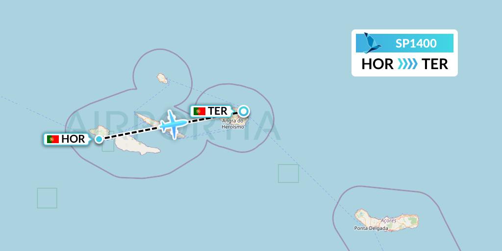 SP1400 SATA Air Acores Flight Map: Horta to Lajes