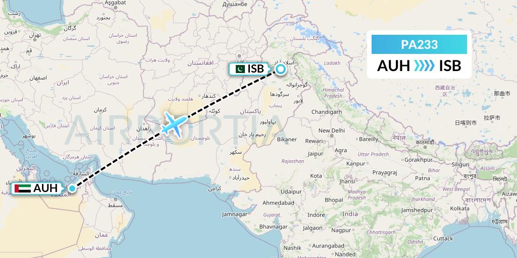 PA233 AirBlue Flight Map: Abu Dhabi to Islamabad