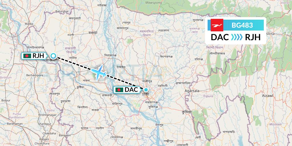 BG483 Biman Bangladesh Airlines Flight Map: Dhaka to Rajshahi