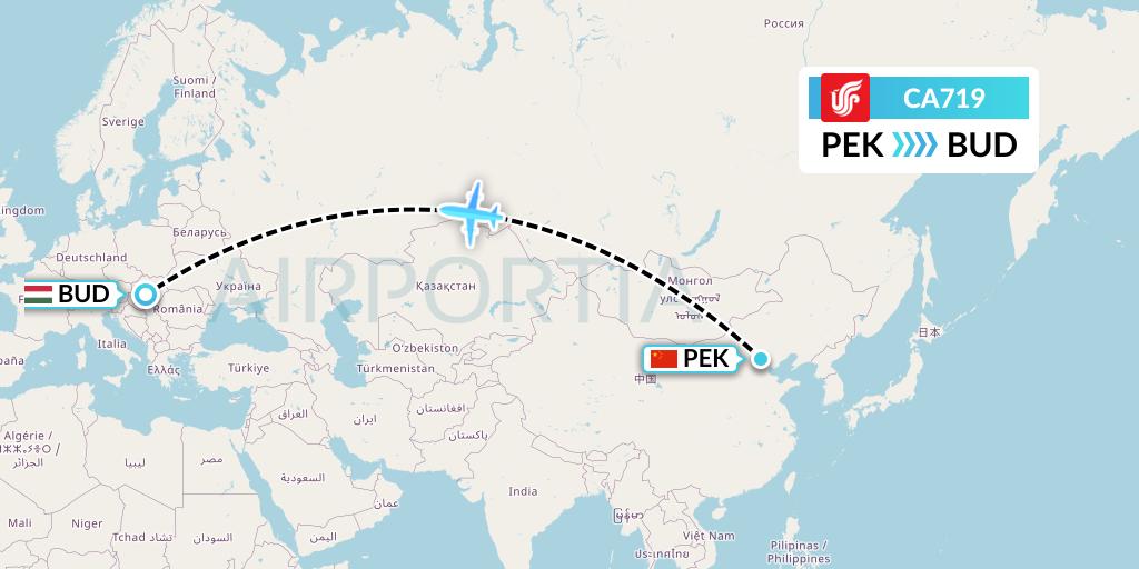 CA719 Air China Flight Map: Beijing to Budapest