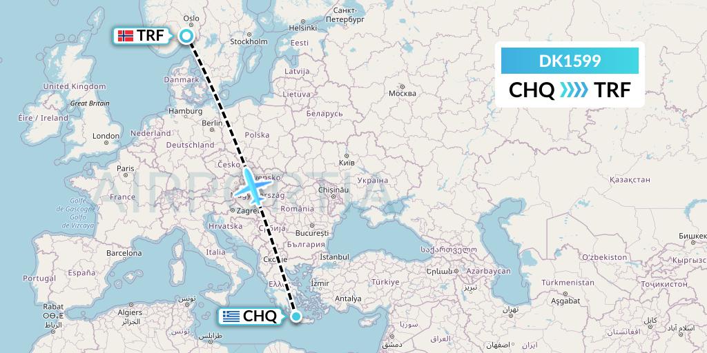 DK1599 Thomas Cook Airlines Scandinavia Flight Map: Chania to Oslo