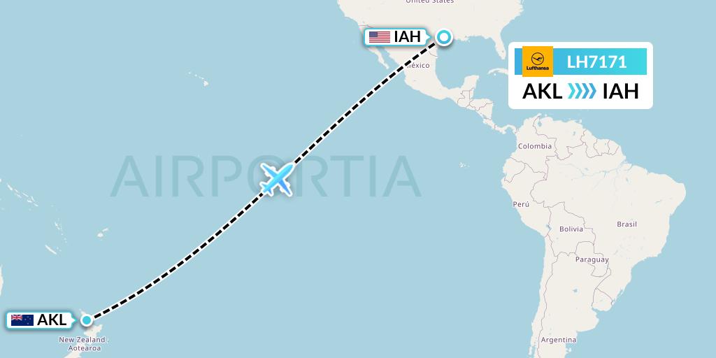 LH7171 Lufthansa Flight Map: Auckland to Houston