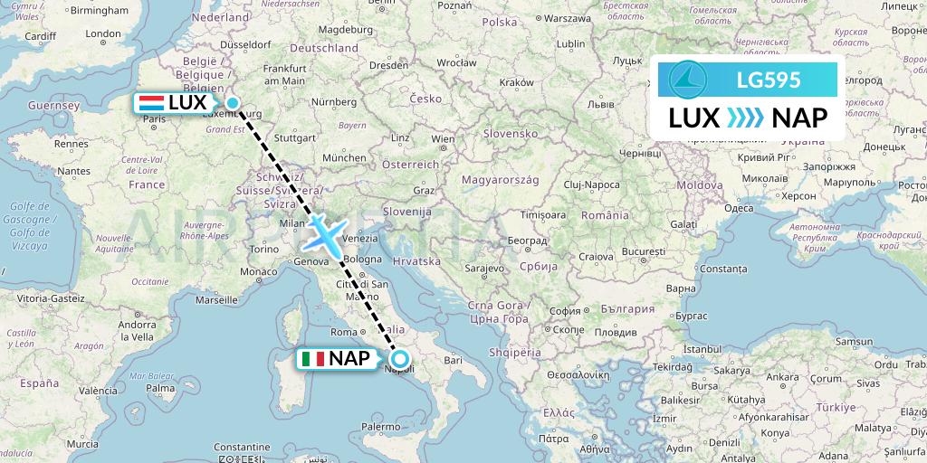 LG595 Luxair Flight Map: Luxembourg to Naples